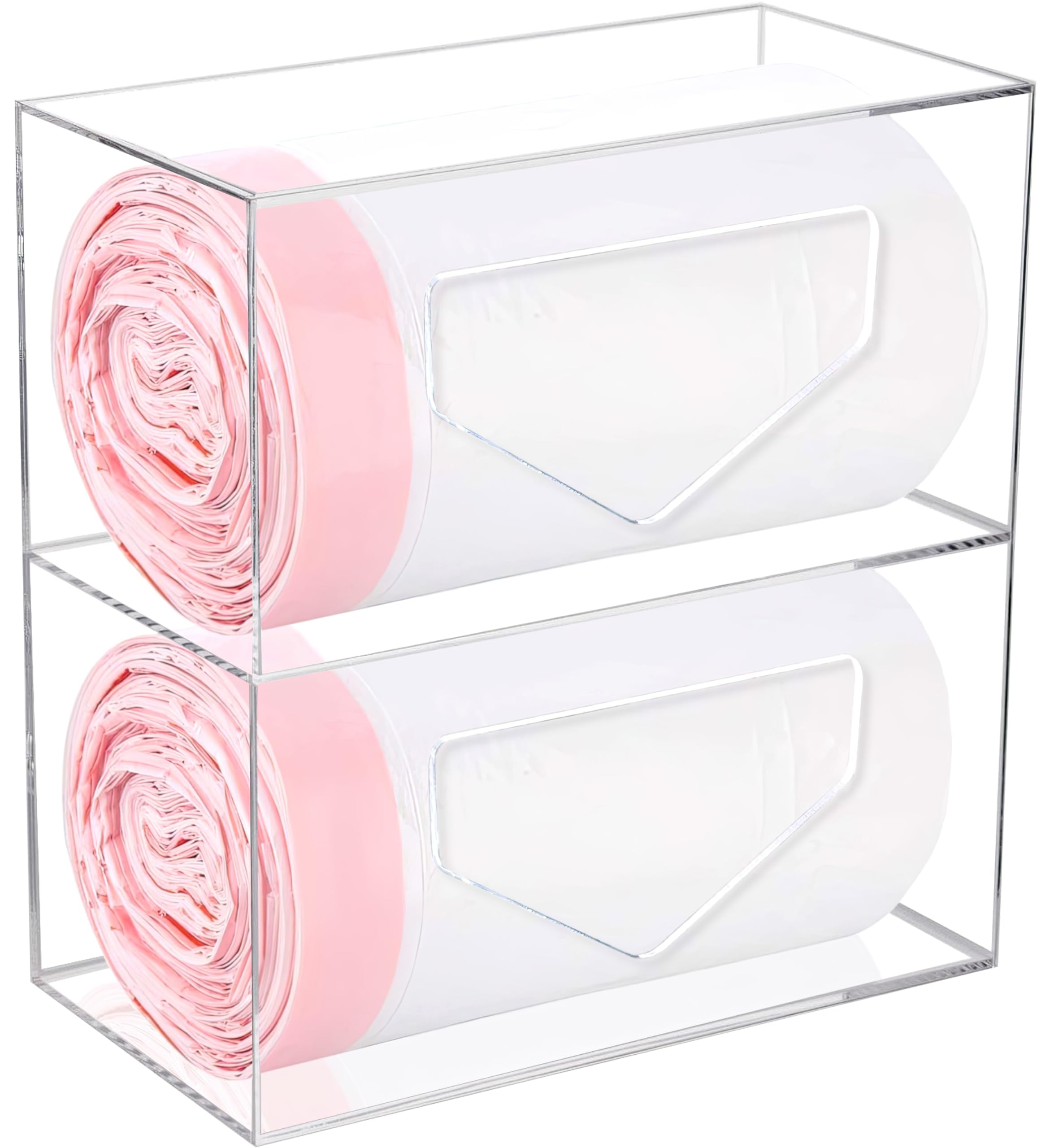 Photo 1 of Trash Bag Dispenser Roll Holder Under Sink & Wall Mount - 2 in 1 Clear Acrylic Garbage Bag Holder Organizer for Cabinet Kitchen – Storage Box Holder for Garbage, Grocery & Plastic Bags