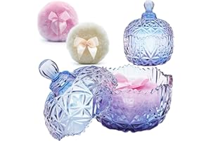 4" Glass Dusting Powder Container with 2 Fluffy Puffs,Cute 3.5" Soft Body Powder Puff and Jar Set(Crown-colorful purple)