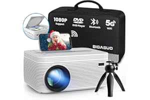 BIGASUO 5G WiFi Bluetooth Projector with DVD Player - 9000L Mini Portable DVD Projector with Tripod, 1080P, Carry Bag, Compatible with Phone, Lapto, HDMI, TV Stick