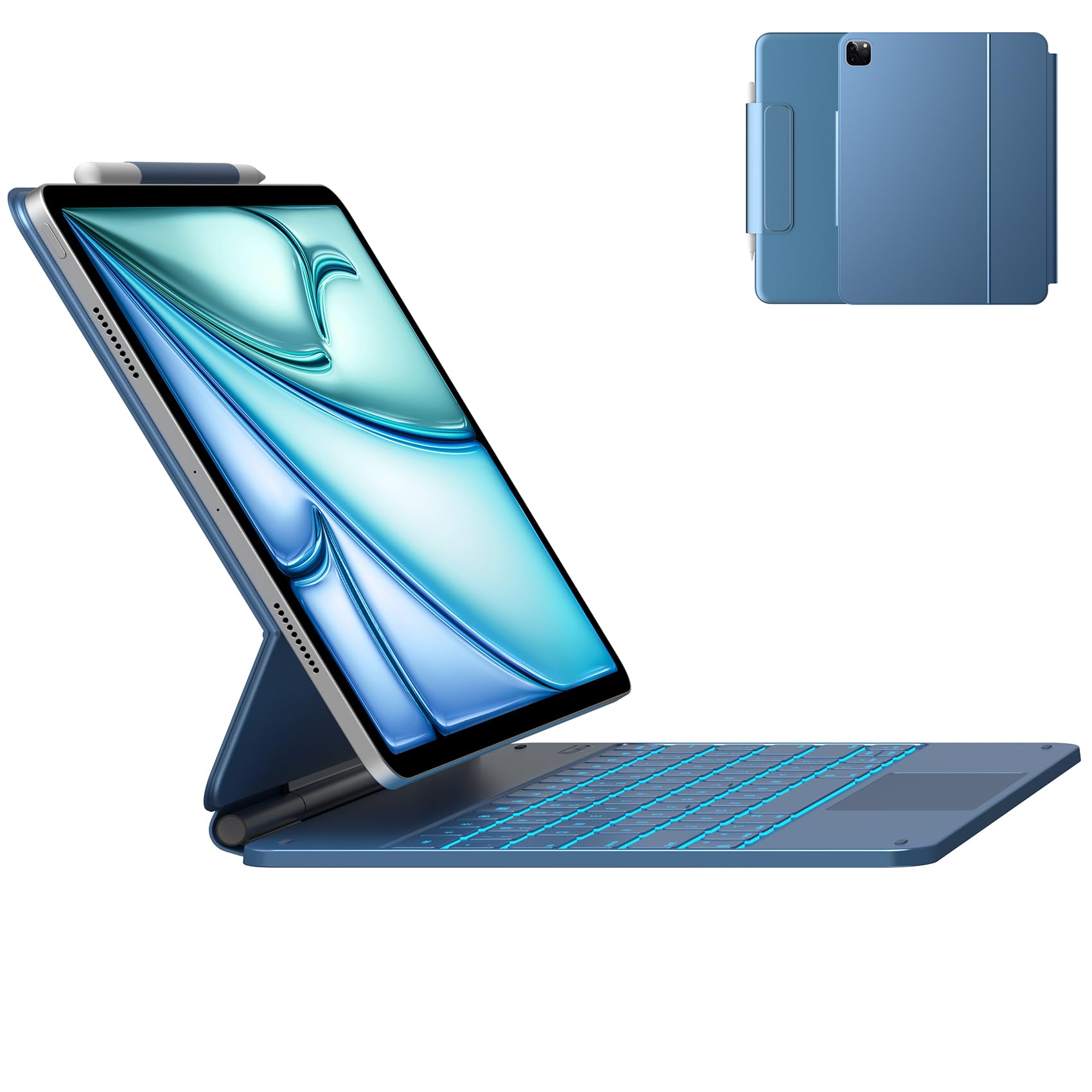 Photo 1 of typecase Edge Keyboard Case for iPad Air 13-inch(M3/M2, 2025/2024) & iPad Pro 12.9-inch(6th/5th/4th/3rd Gen), Magic Keyboard with 11-Color Backlight, Multi-Touch Trackpad, Pencil Holder, Ocean Blue