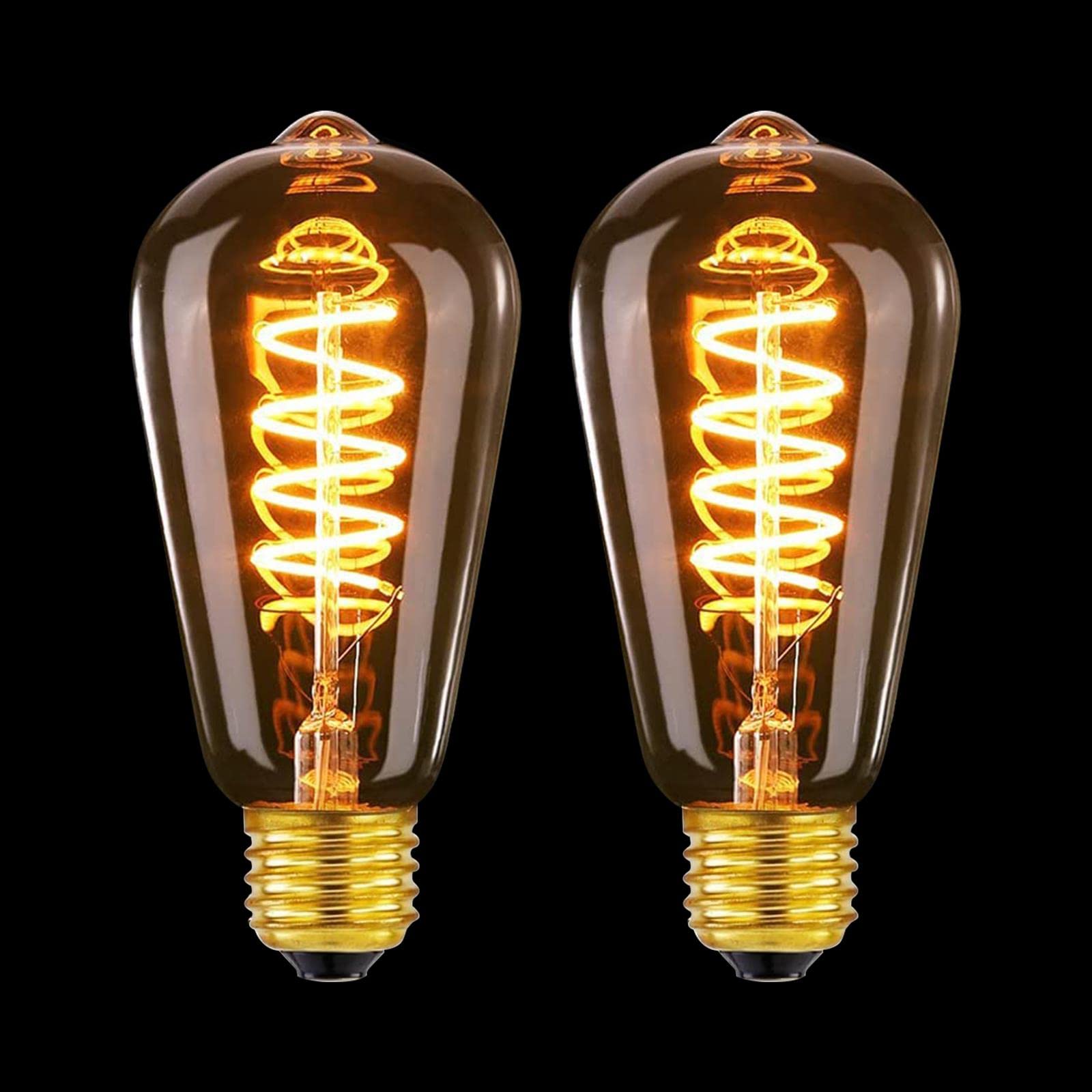 MLOQI 2 Pack E27 Screw Bulb Vintage Edison LED Light Bulbs, 4W,2200K, E27 Squirrel Cage Shaped LED Dimmable Bulbs Antique Style Warm Glow — image 1