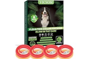 VICSOM 4 Pack Flea Collar for Dog, Dog Flea and Tick Collar Glow in Dark, Red