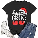 Ascrazy Christmas Crew Shirt for Women Cute Santa Crew T-Shirt Xmas Holiday Tee Top