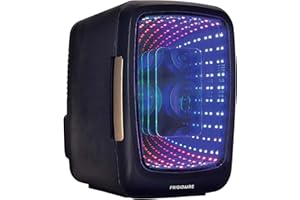 Frigidaire Gaming Light Up Mini Beverage Refrigerator, 6 can, 4 liters, Cooler with large see through door and LED lights Perfect for Gaming Experience, Home, Office, or Cars.12V Charger (Stealth)