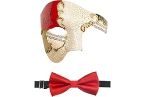 HyperFun Masquerade Mask for Men Phantom of the Opera Half Face Mask with Bowtie, Vintage Venetian Masks for Costume Parties
