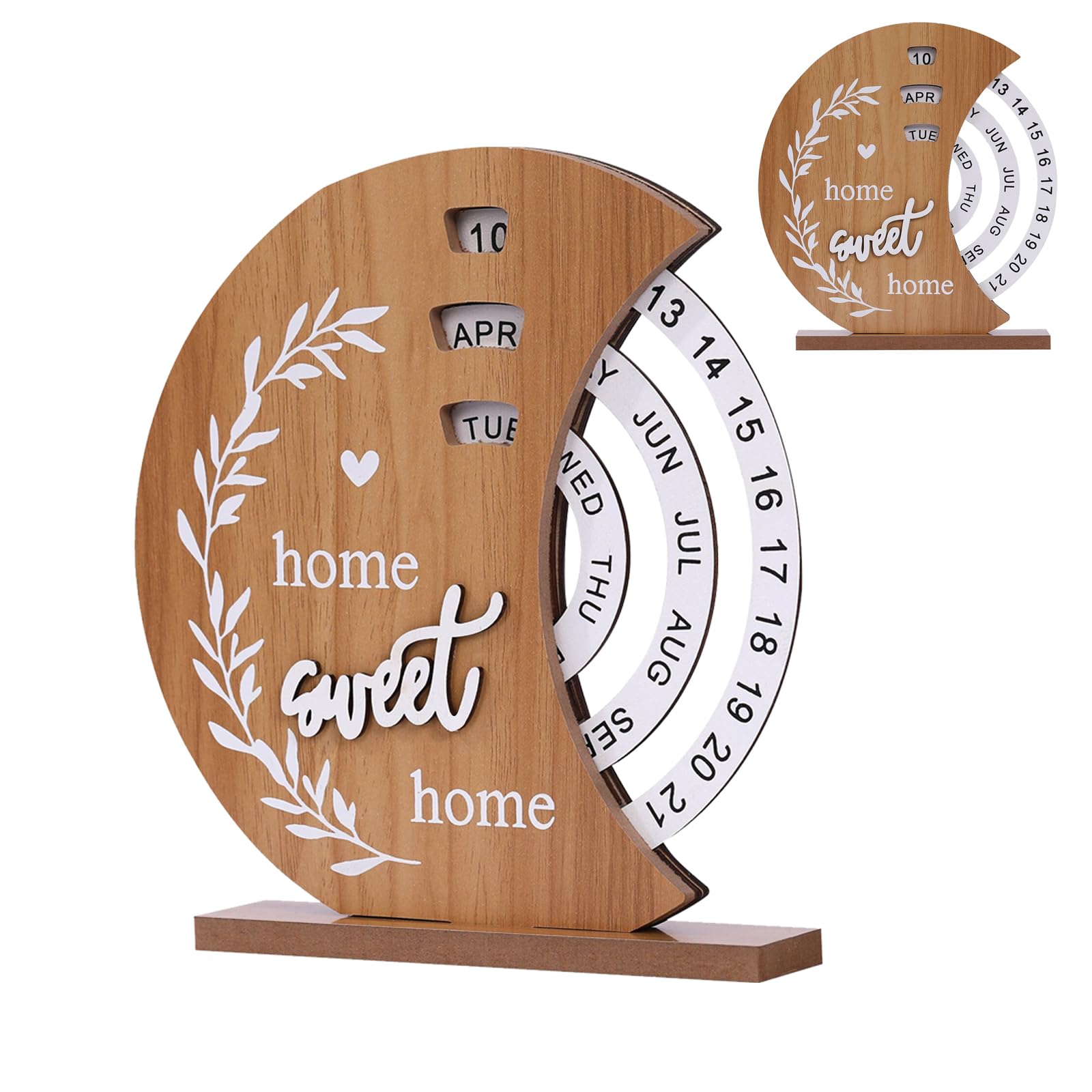 KASESSS Moon Perpetual Calendar, Wooden Desk Calendar Ornament, Vintage Perpetual Calendars Rotating Desktop Calendar, DIY Home Office Desktop Decorations for Perfect Gifts