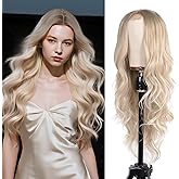 Ash Blonde Wig for Women 26 Inch Long Wavy Synthetic Wig Middle Part Natural Looking Heat Resistant Fiber Wig for Daily Wear, Cosplay & Halloween