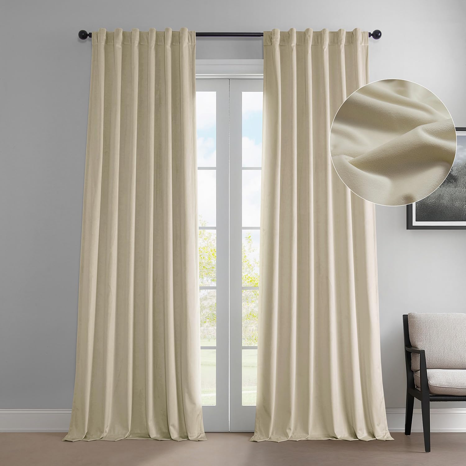 HPD Half Price Drapes VPYC Heritage Plush Velvet Curtain (1 Panel), 50 X 84, Au Lait Creme