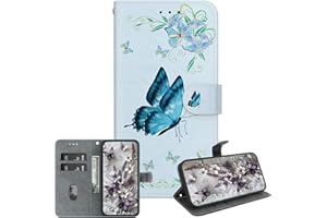 IVY for Samsung Galaxy A13 Case,Crystal Texture Handmade Painted Wallet Case with Card Holder & Kickstand - Blue Butterfly