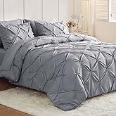 JOLLYVOGUE Queen Comforter Set 7 Pieces - Bed in a Bag Queen for All Season, Pintuck Bedding Comforter Sets with Comforter, Flat Sheet, Fitted Sheet and Pillowcases & Shams, Light Grey