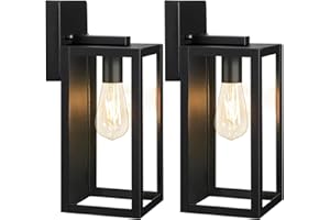BesLowe 2-Pack Outdoor Wall Light Fixtures, Exterior Waterproof Lanterns, Porch Sconces Wall Mounted Lighting with Clear Glass Shades, Modern Matte Black Wall Lamps for Patio Front Door Entryway