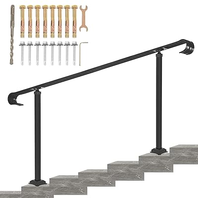 Buy Vevor Wrought Iron Handrail Fit 3 To 5 Steps Outdoor Stair Railing Adjustable Front Porch Hand Rail Black Transitional Hand Railings For Concrete Steps Or Wooden Stairs With Installation Kit Online
