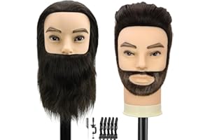TWOWIN 100% Human Hair Male Mannequin Head, 12" Barber Mannequin Head with 8“ Beard, Cosmetology Hairdresser Training Doll Manikin Head for Hair Styling and Practice