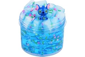 POAOWSIA Blue Jelly Cube Crunchy Slime, Super Soft Clear Slime Toy with Cute Charms, Educational Stress Relief Toy, Gift Slime Party Favors for Girls and Boys, Birthday Gifts for Kids