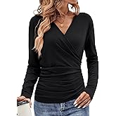 EasyGala Womens Wrap Long Sleeve Shirts Ruched V Neck Tops Sexy Dressy Slim Fit Fall Outfits 2026