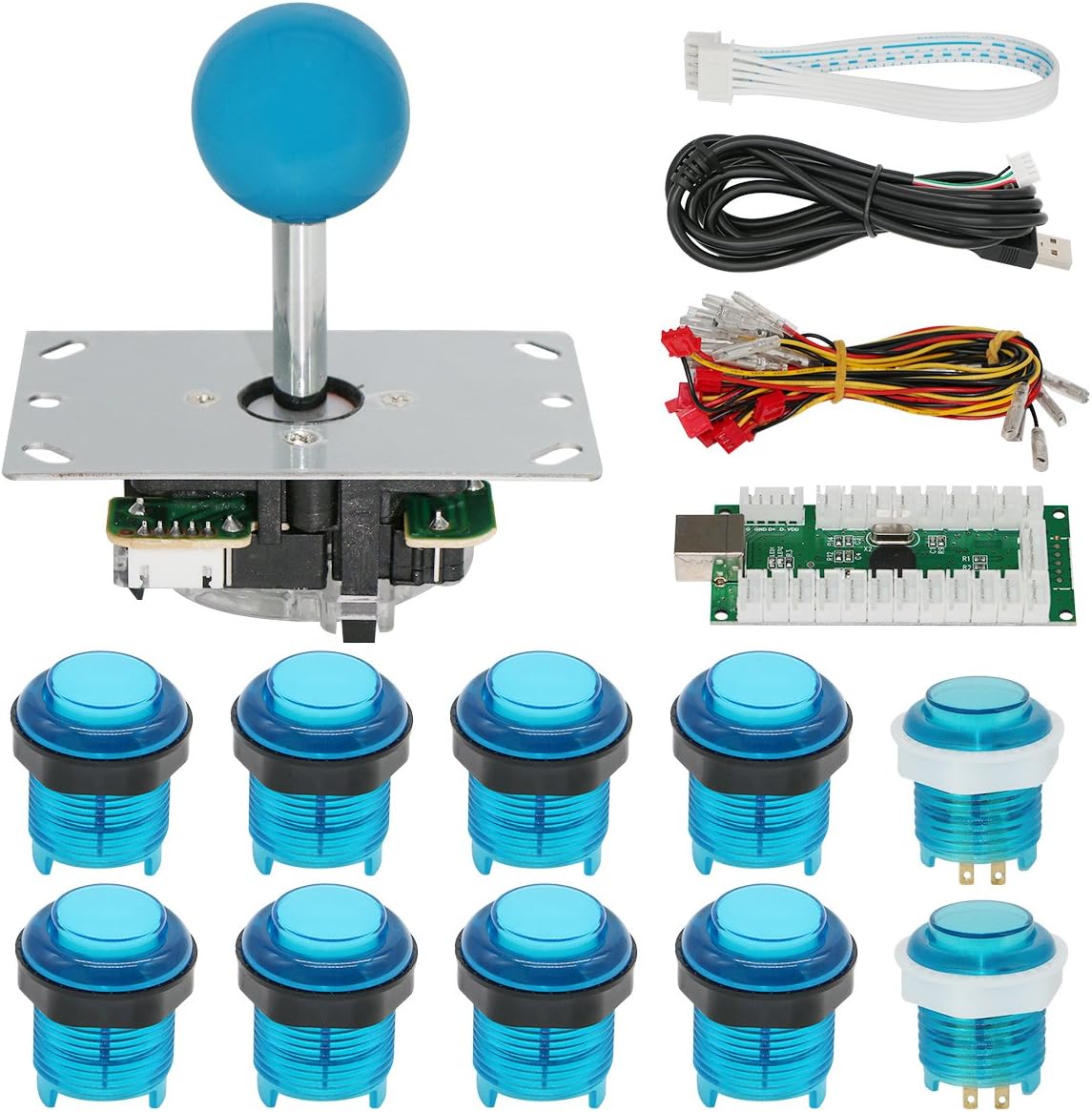 Gamtech Arcade Buttons and Joystick Controller Illuminated Kit for Raspberry Pi,PC and Mame Video Games,5V Led Lights Push Buttons and 8 Way Joystick (Blue)