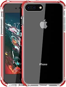 iPhone 8 Plus case, iPhone 7 Plus Case, Mateprox Shield Series Heavy Duty Protective High Clear PC Back Cover Soft Rubber TPU Bumper Anti-Scratch Shockproof case for iPhone 7 Plus/8 Plus-Red