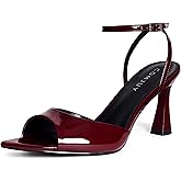 COMJUY High Heels for Women Peep Pointed Toe Kitten Heeled Sandals Strappy Flared Heels Elegant Leather Sandals Comfortable Chic Summer Prom Wedding Sexy Dress Shoes