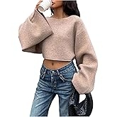 GORGLITTER Women's Cropped Sweater Trendy Bell Long Sleeve Knit Pullover Top Drop Shoulder Fall Outfits
