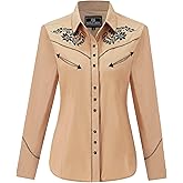 SALVAJE OESTE Women's Embroidered Western Cowgirl Slim Fit Shirt Snap Button Down Long Sleeve Shirt with Floral Embroidery