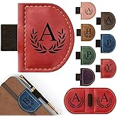 Personalized Bygone Mark Bookmark with Pen Holder, Magnetic Bookmarks with Vintage 26 Letters, Engraving Leather Magnetic Pen Holder Bookmark for Women Book Lovers Gifts (Red, A)