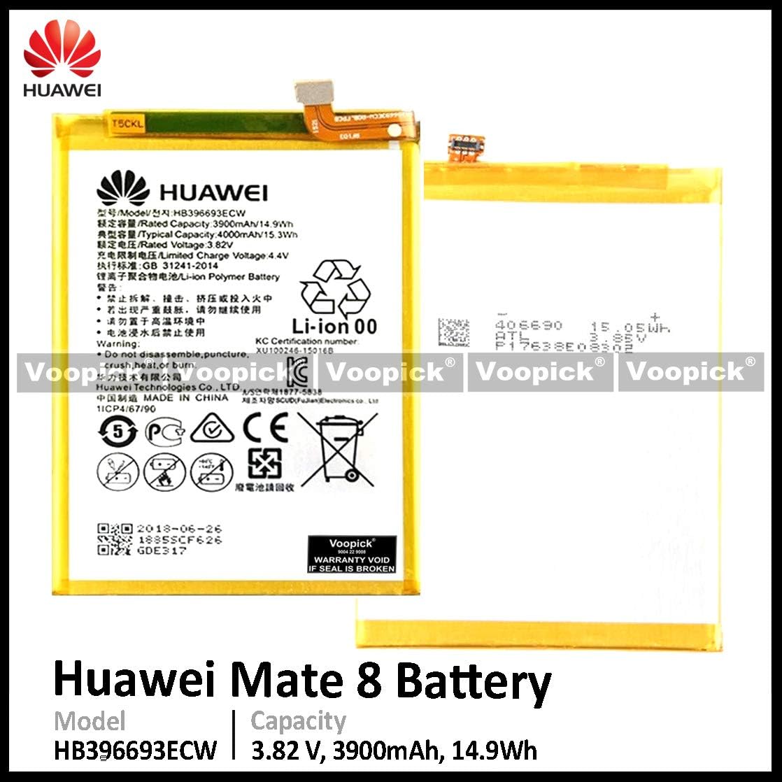 Voopick® Battery for Huawei Mate 8 (Model: HB396693ECW) 4000mAh Capacity.