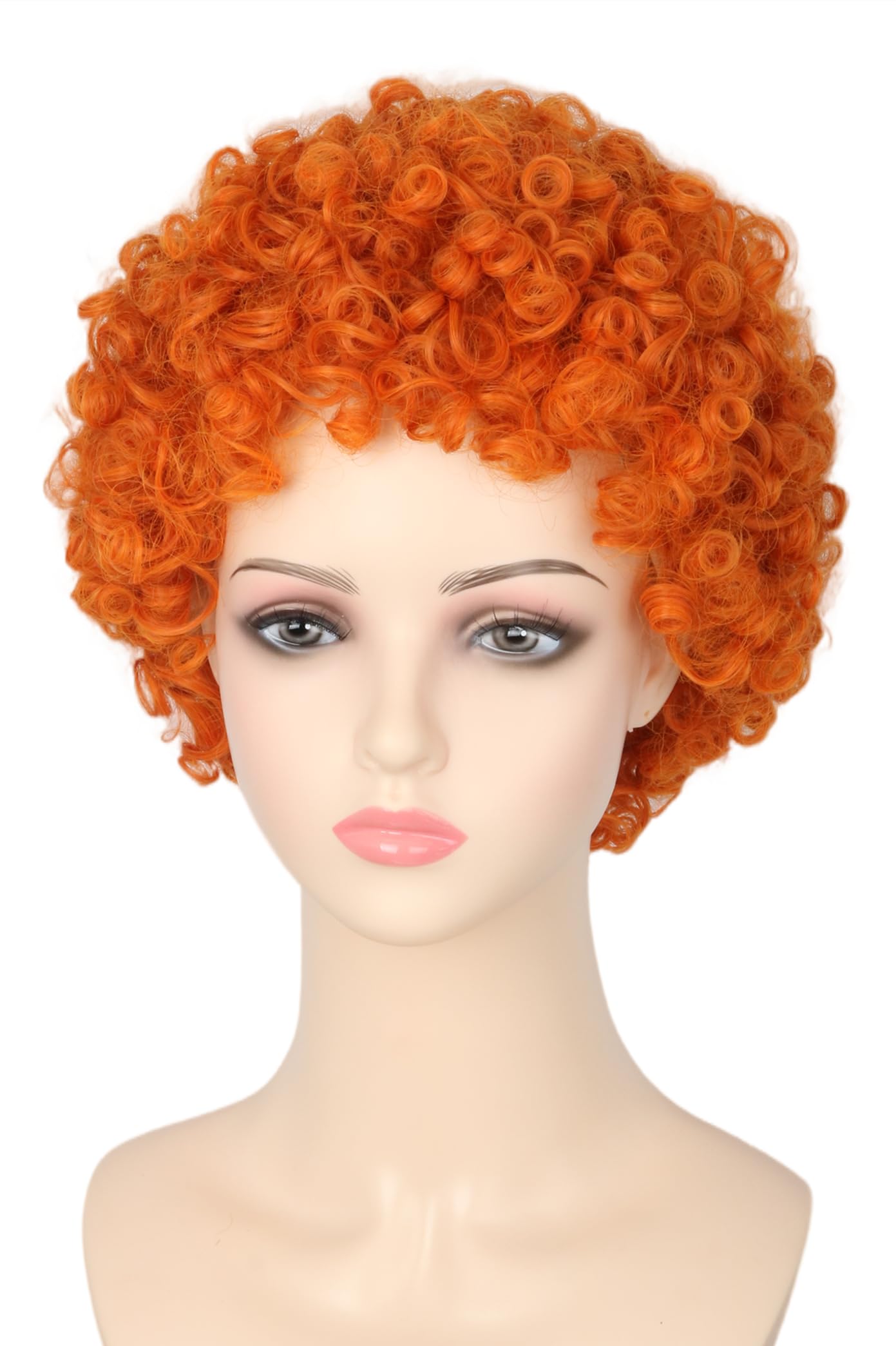 Photo 1 of LeMarnia Woman or Girls Annie Wig Orange Short Curly Afro Wigs for Girls Halloween Party Costume Cosplay Wig