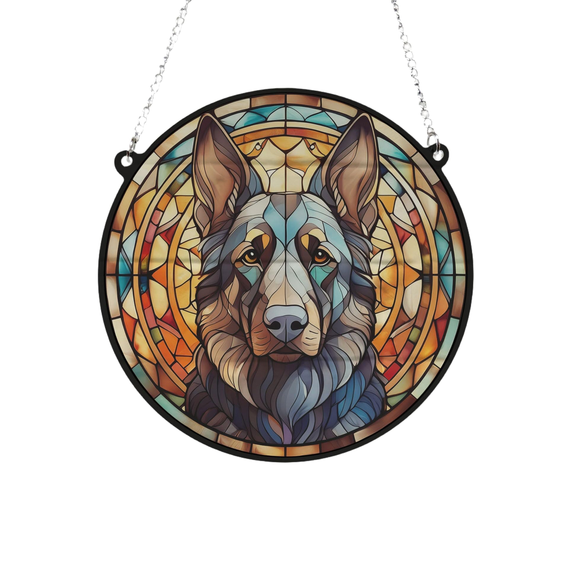 German Shepherd Black Stained Glass Effect Suncatcher Gift for Dog Lovers - 13cm