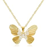 NEKOL Gold Butterfly Pendant Necklace for Women 14K Gold Plated Butterfly Charm Choker Necklace Insect Fairy Cubic Zirconia Butterfly Necklace Adjustable Chain Summer Trendy Jewelry Gift for Women