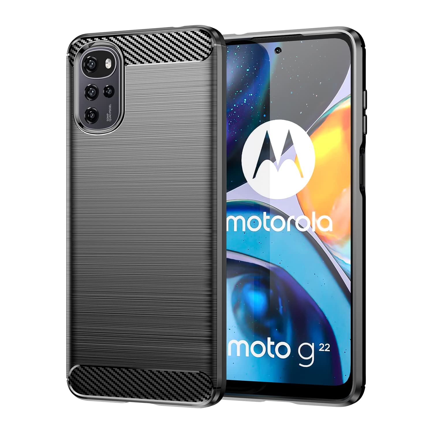 Moto G22 Phone Case, Motorola Moto G22 Case, Ultra-Thin Carbon Fiber Texture Phone Cover Gel Silicone Bumper Soft TPU Rubber Shockproof Slim Protective Skin Case for Motorola Moto G22, Black