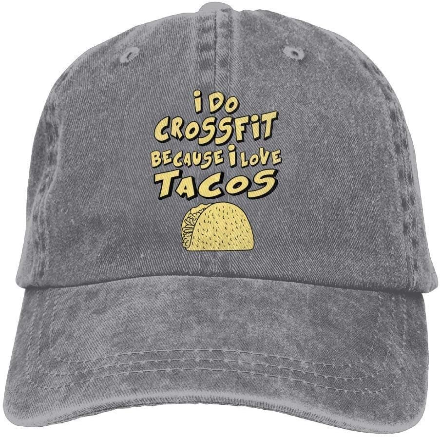 Wdskbg I Do Crossfit Because I Love Tacos Adults Adjustable Cowboy Cap Denim Hat for Outdoor