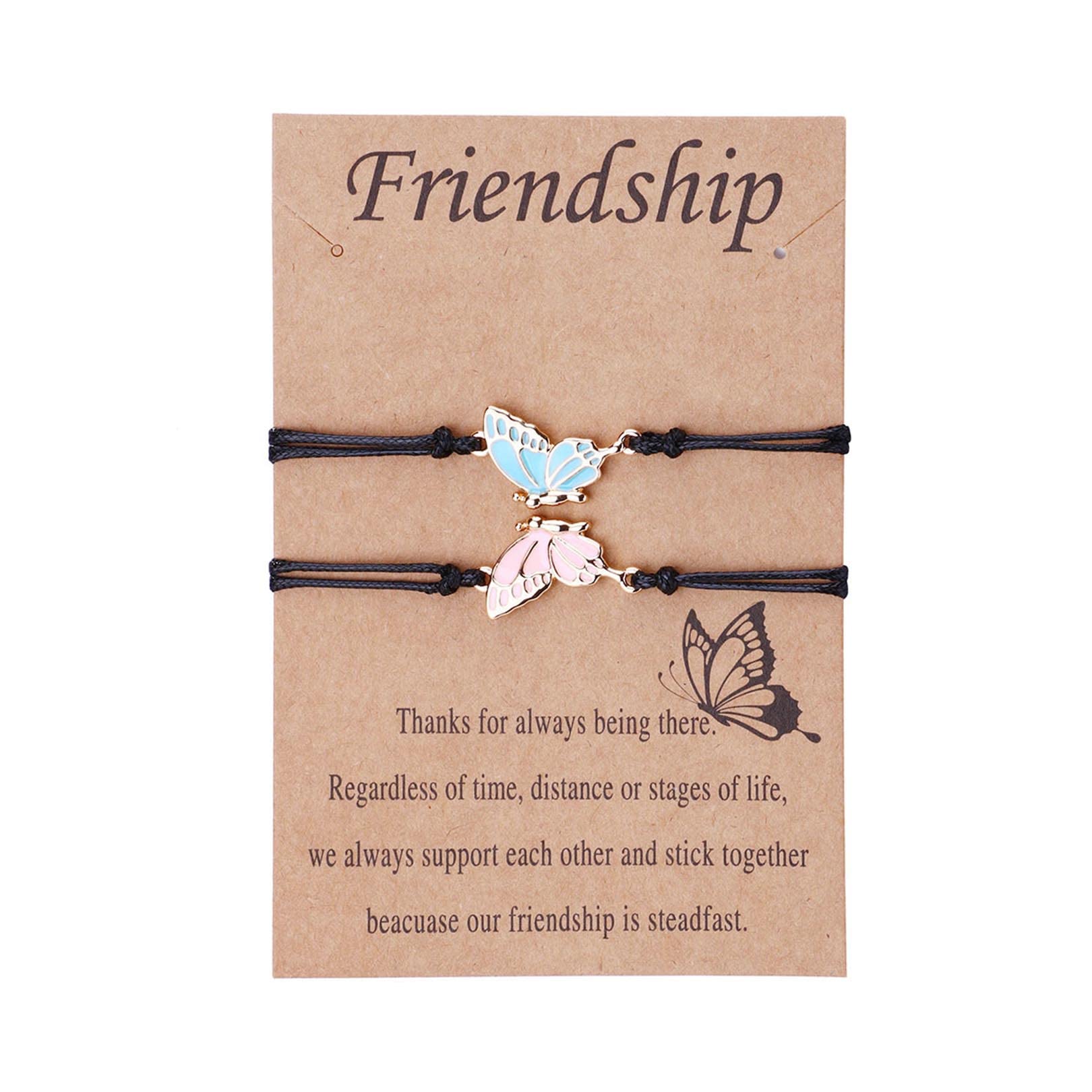 Friendship Bracelet, 2PCS Butterfly Best Friends Bracelets Matching Bracelets,BFF Bracelets Relationship Friendship Gifts for Best Friend Girls Women Mother Daughter (pink&blue)