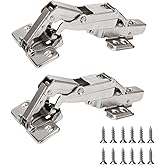BADALU 165 Degree Kitchen Cabinet Hinges (1 Pair, 2 PCS) Concealed Hydraulic Adjustable Mounting, Soft Closing Nickel-Plated Steel Buffer Dampers for Frameless Cabinet Doors(Fixed Full Overlay)