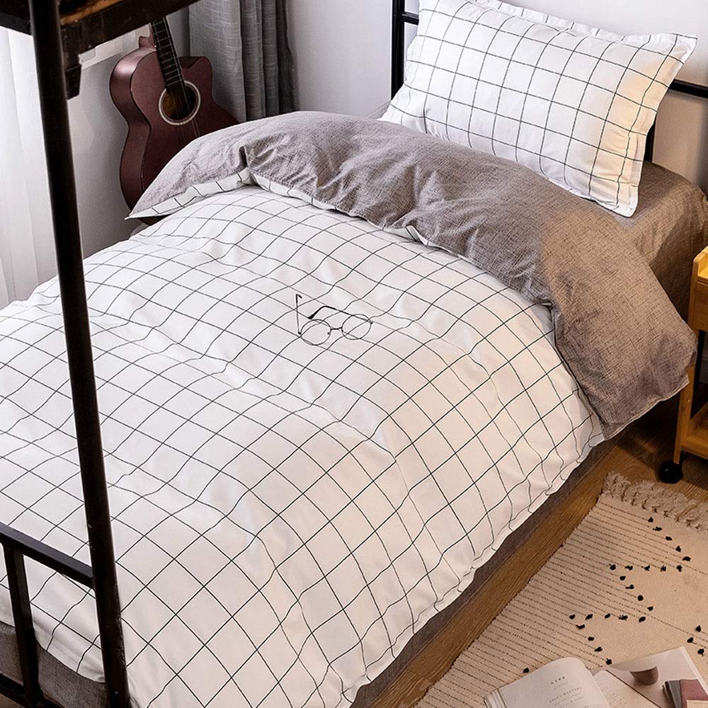 HW WH Student Bedding Set of 4 Sets of Polyester Double Bed Single Bed (Color White Plaid