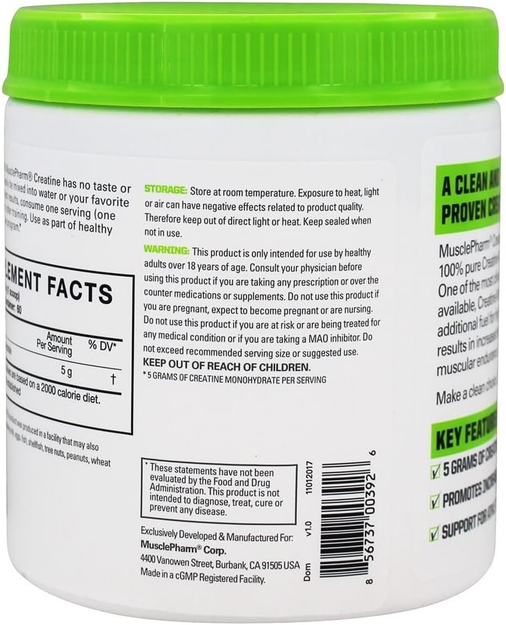 MusclePharm Essentials Micronized Creatine, Ultra-Pure 100% Creatine Monohydrate Powder, Muscle-Building, 60 Servings: Health & Personal Care