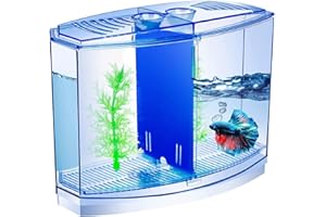 TSXUREPAW Mini Fish Tank - Tiny Betta Fish Tank Small Aquarium with Divider - 2/5 Gallon Beta Fish Tank Set Starter Goldfish Fishbowl - Transparent Acrylic Fish Jar for Shrimp Crab Moss Seaweed Ball