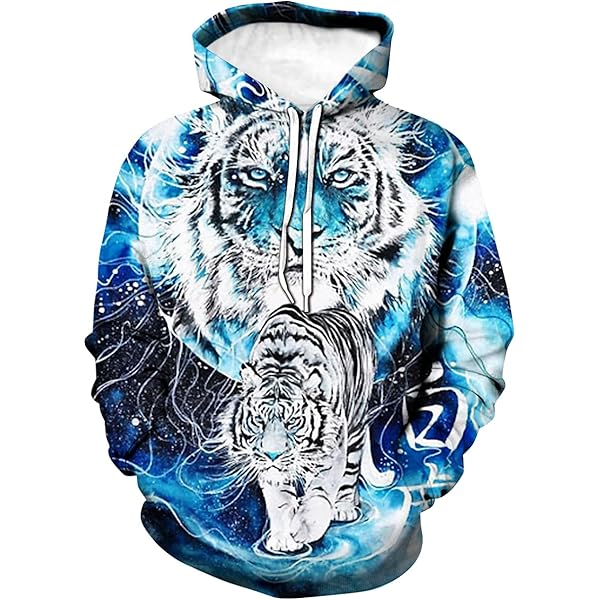 Amazon.com: SN37 - The Cool White Tiger Face Zip Hoodie 3D
