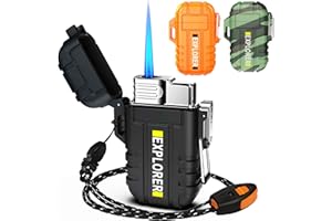 JAERDHS Waterproof Butane Torch Lighter Refillable Windproof Jet Flame Lighters for Fireplace Fireworks Grill Camping BBQ Lighter, Black(Without Gas)