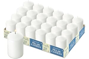 HYOOLA White Pillar Candles 2x3 Inch - 24 Pack Unscented Bulk Pillar Candles - European Made