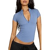 Lviefent Womens Quarter Zip Active Top Lightweight Short Sleeve Athletic Shirts Slim Fit Running Track Workout Top Sportswear