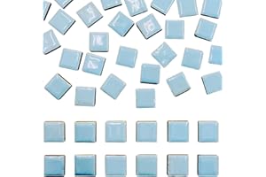 SMANTA 50 Pieces Light Blue Mosaic Tiles for Crafts 1" Ceramic Tiles Assorted Colors Square Ceramic Mosaic Project Supplies for Photo Frame Mosaic Stepping Stones Bath Old Pool Furniture Decor