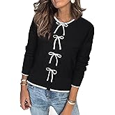 Arach&Cloz Women’s Bow Sweaters Spring Color Block Casual Cardigan Sweaters 2026