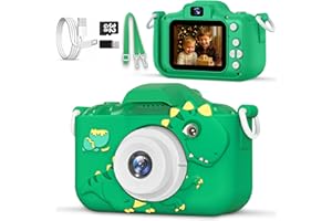 LOMINAT Kids Camera for 3, 4, 5, 6, 7, 8, 9 Year Old Boys Girls – 1080P HD Kids Video Camera, Dinosaur Christmas Birthday Gifts, Toddler Dual Lens Digital Camera with Games, Toys for Toddlers - 32GB SD Card