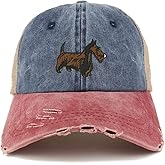 Trendy Apparel Shop Scottish Terrier Dog Embroidered Frayed Bill Trucker Mesh Back Cap