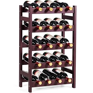 Giantex 20 Bottle Wine Rack Stackable Bottle Holder 5-Tier Storage Shelf Free Standing Wine Bottle Organizer for Bar, Wine Cellar, Basement, Cabinet (Dark Red)