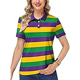 Women Mardi Gras Polo Shirt Carnival Short Sleeve Collared Golf Shirts