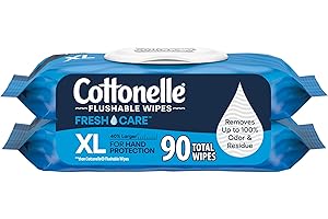 Cottonelle XL Flushable Wet Wipes, Adult Wipes Large, 2 Flip-Top Packs, 45 Wipes Per Pack (90 Total Wipes), Packaging May Vary