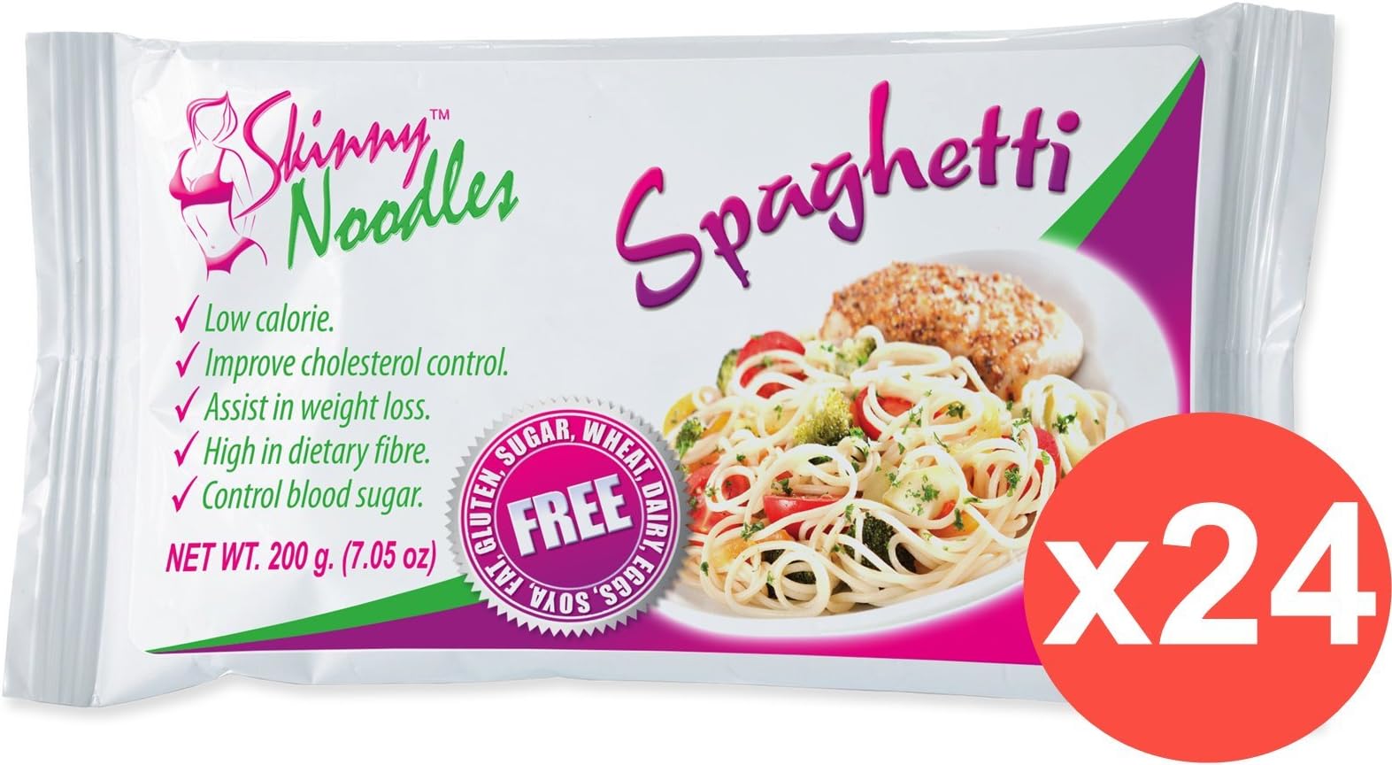 Pack of 24 Skinny Noodles Spaghetti 200g, Shirataki, Konjac, Slim, Low Carb