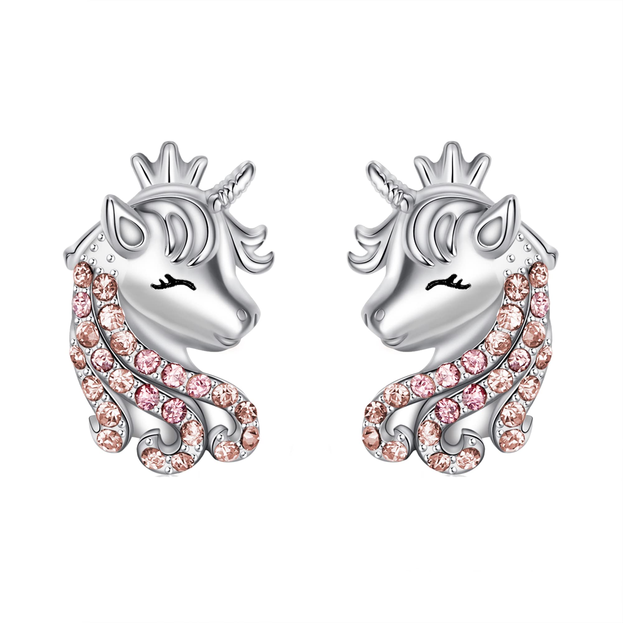 Unicorn Earrings for Girls, 925 Sterling Silver Purple CZ Lucky Unicorn Stud Earrings Birthday Christmas Jewellery Gifts for Daughter Granddaughter