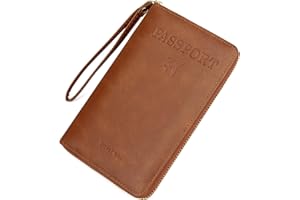 DEFWAY Passport Holder Travel Wallet - RFID Blocking Passport Holder Card Slots, PU Leather Travel Wallet Cover, Organizer fo